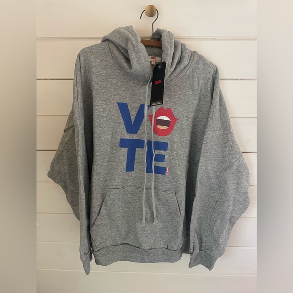 NWT Levi's VOTE Gray Graphic Pullover Hoodie Sweatshirt Women's PICK SZ $74 - Picture 2 of 4
